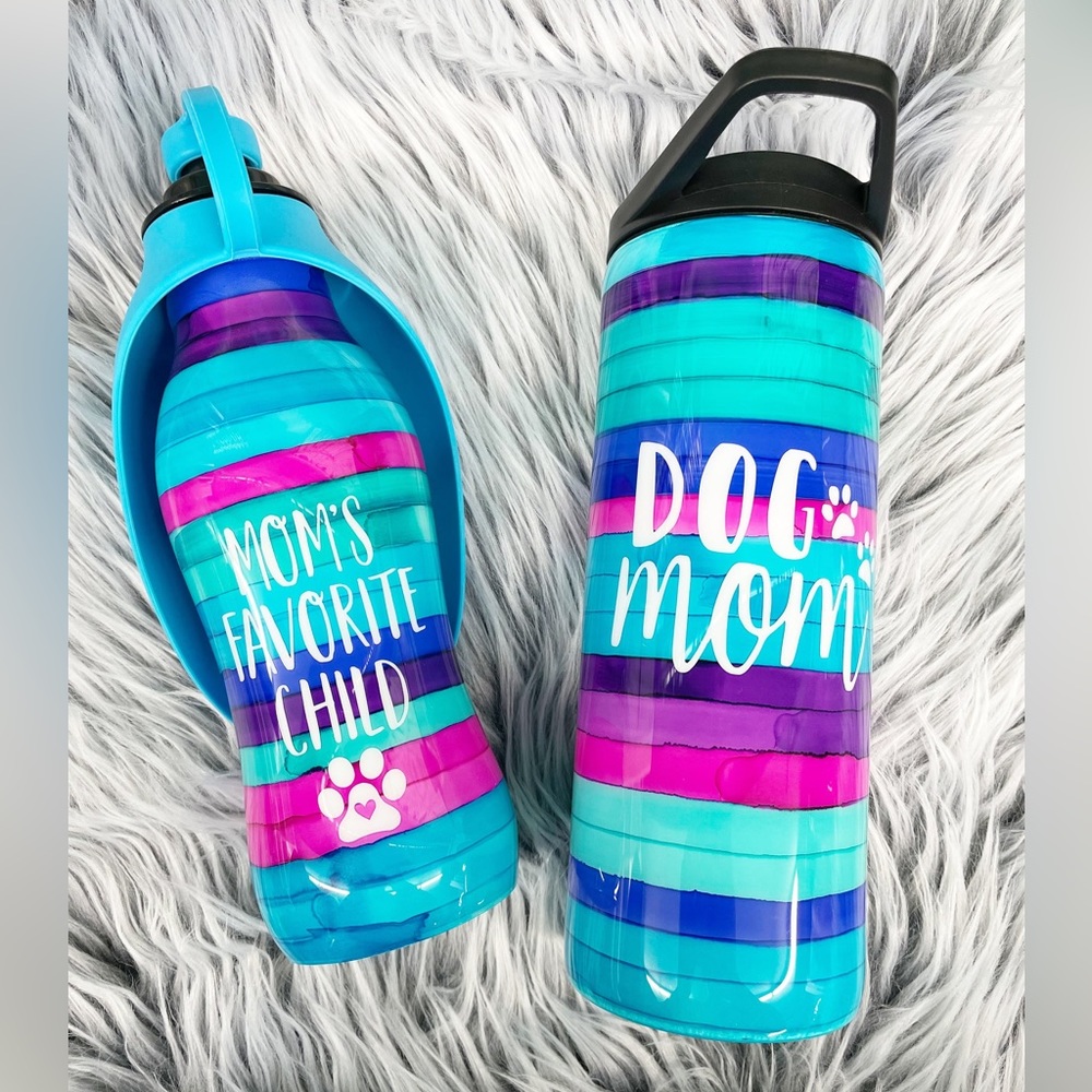 Dog mom tumbler and travel dog water bowl set